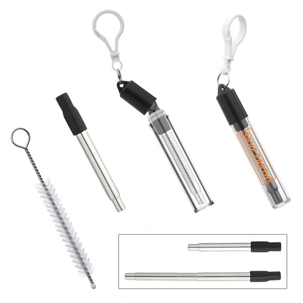 Reusable Straw Retractable w/ Carabiner Carrying Case