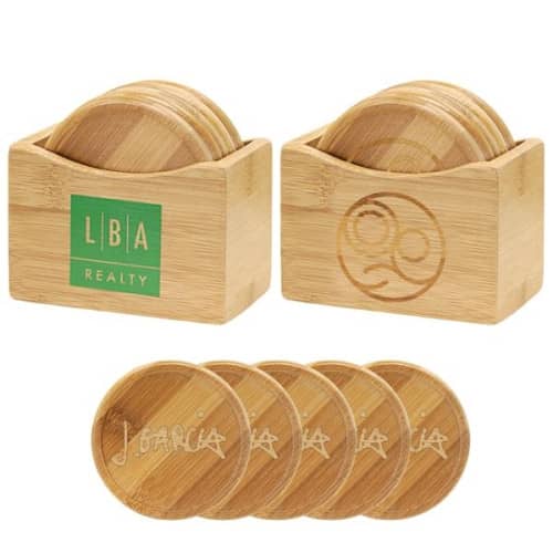 5 Piece Bamboo Coaster Set With Stand