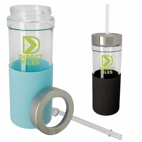 19oz Glass Tumbler with Sleeve and Straw (White)