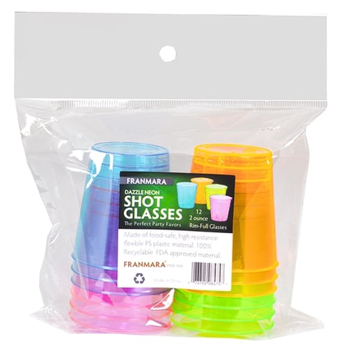 Dazzle Neon Plastic Shot Glasses, 2 oz., 12-pack