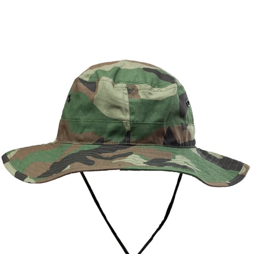 Promotional Customized Foldable Cotton Bucket Hat with Camouflageuflage and Draw Cord