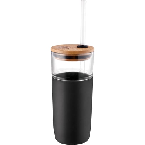 Decor Store 20oz Single-Wall Tumbler Protective Sleeve Wood Lid Glass Cup  Bottle with Straw 