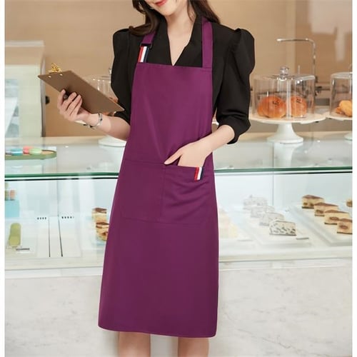 Polyester Apron, Adjustable Button Strap 2 Roomy Pockets Apron