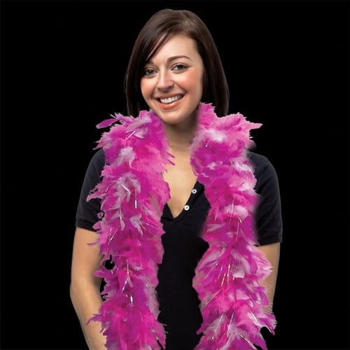 Promotional Customized Pink & White Feather Boa with Gold Tinsel