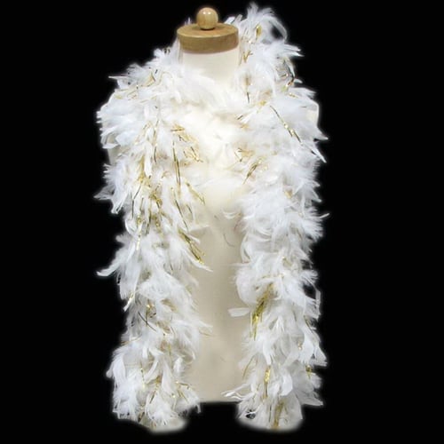 Promotional Customized White Feather Boa with Gold Tinsel