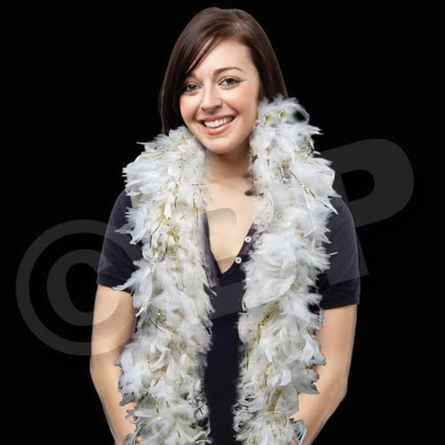 Promotional Customized White Feather Boa with Gold Tinsel