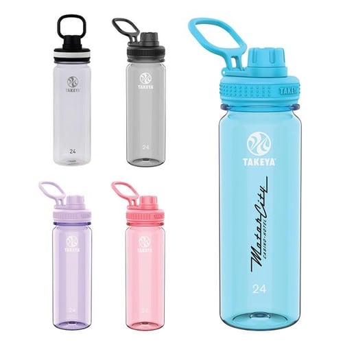 Takeya Tritan Plastic Straw Lid Water Bottle, Lightweight, Dishwasher safe,  24 oz, Black 