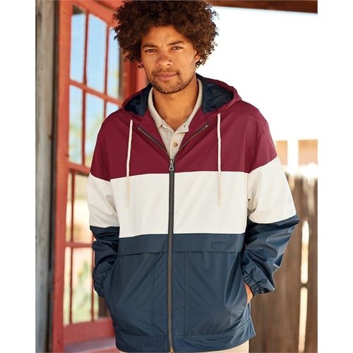 red hooded rain jacket