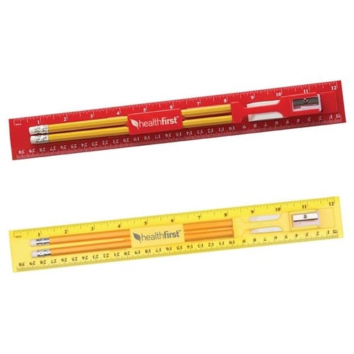 Clearance! 12 Inch Plastic Ruler w/Pencil, Eraser, Sharpener