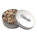 Large Round Metal Tin with Lid and Pistachios
