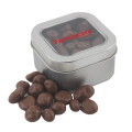 Tin with Window Lid and Chocolate Covered Raisins