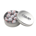 Large Round Metal Tin with Lid and Chocolate Baseballs