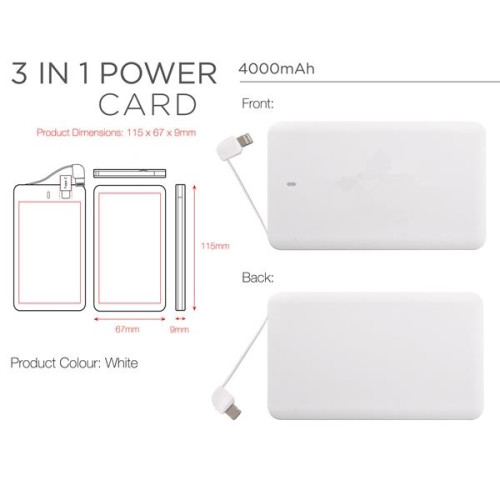 4000mAh Credit Card Size Charger Power Bank W Built In Type
