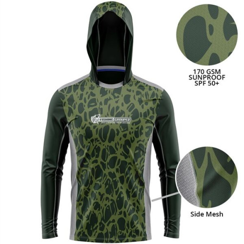 Promotional Customized Mesh Fishing Long Sleeve Hoodie T-Shirt 170 GSM Sunproof