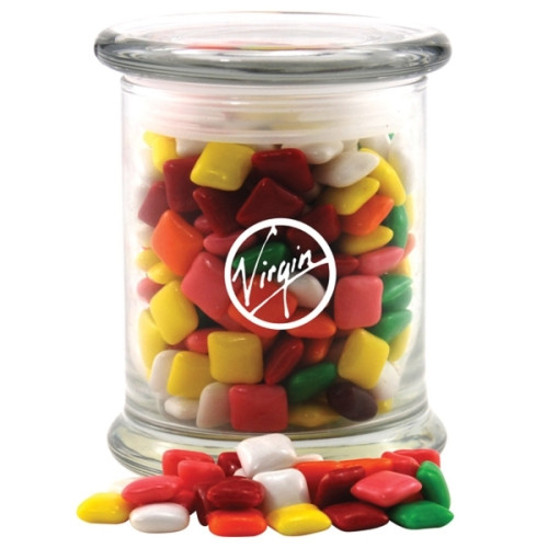 Mini Chicklets Gum in a Large Round Glass Jar with Lid