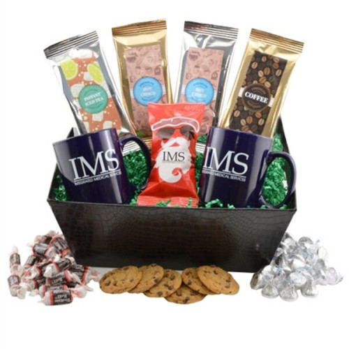 Gift Tray with Two Mugs, Hot Beverage Set and Hershey Kisses