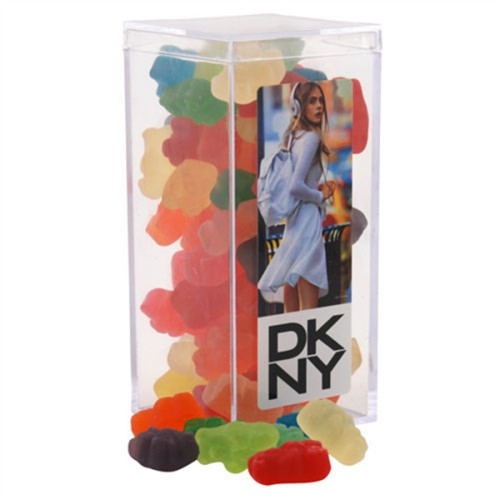 Gummy Bears in a Clear Acrylic Square Tall Box