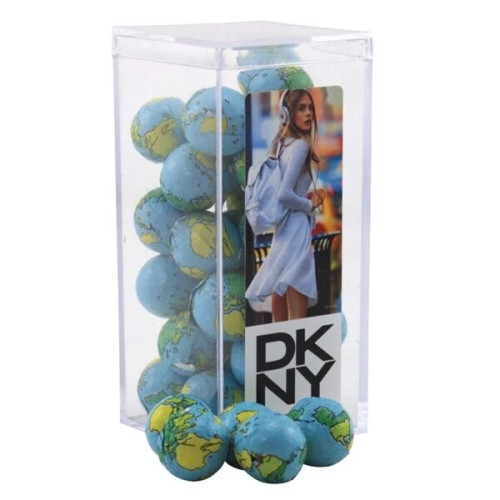 Chocolate Globes in a Clear Acrylic Square Tall Box
