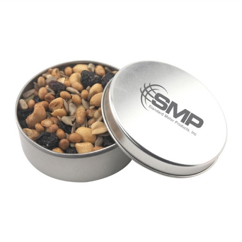Large Round Metal Tin with Lid and Trail Mix