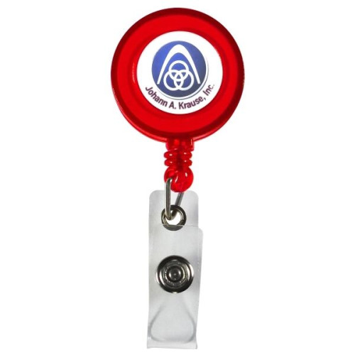 Promotional 30 Cord Round Retractable Badge Reel with Metal Slip Clip Backing and Badge Holder